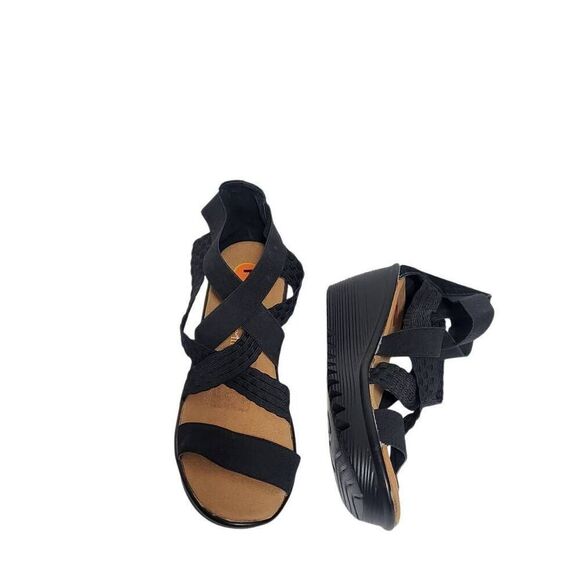 Bernie Mev Wedge Sandals Women's Size 7 Black Strappy Luscious Comfort Shoes NEW - Picture 1 of 7